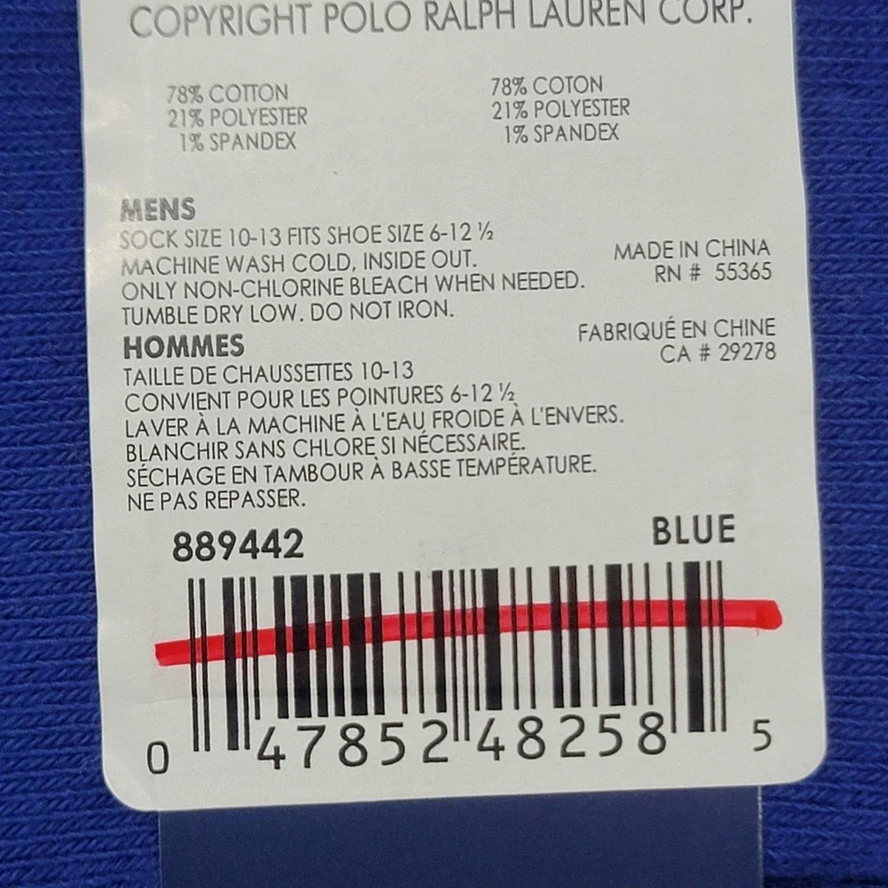Polo Ralph Lauren Socks Mens 6-12.5 Blue Palm Island Supplies Beach Mid Calf